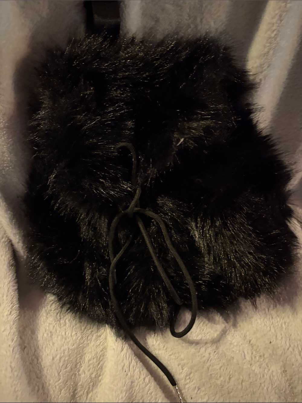 Black Faux Fur Drawstring Backpack Bag - Women's Accessory